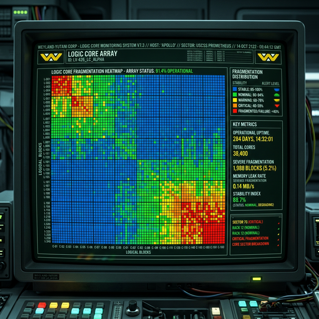 NP-Core Heuristic De-Fragmentation Progress Map